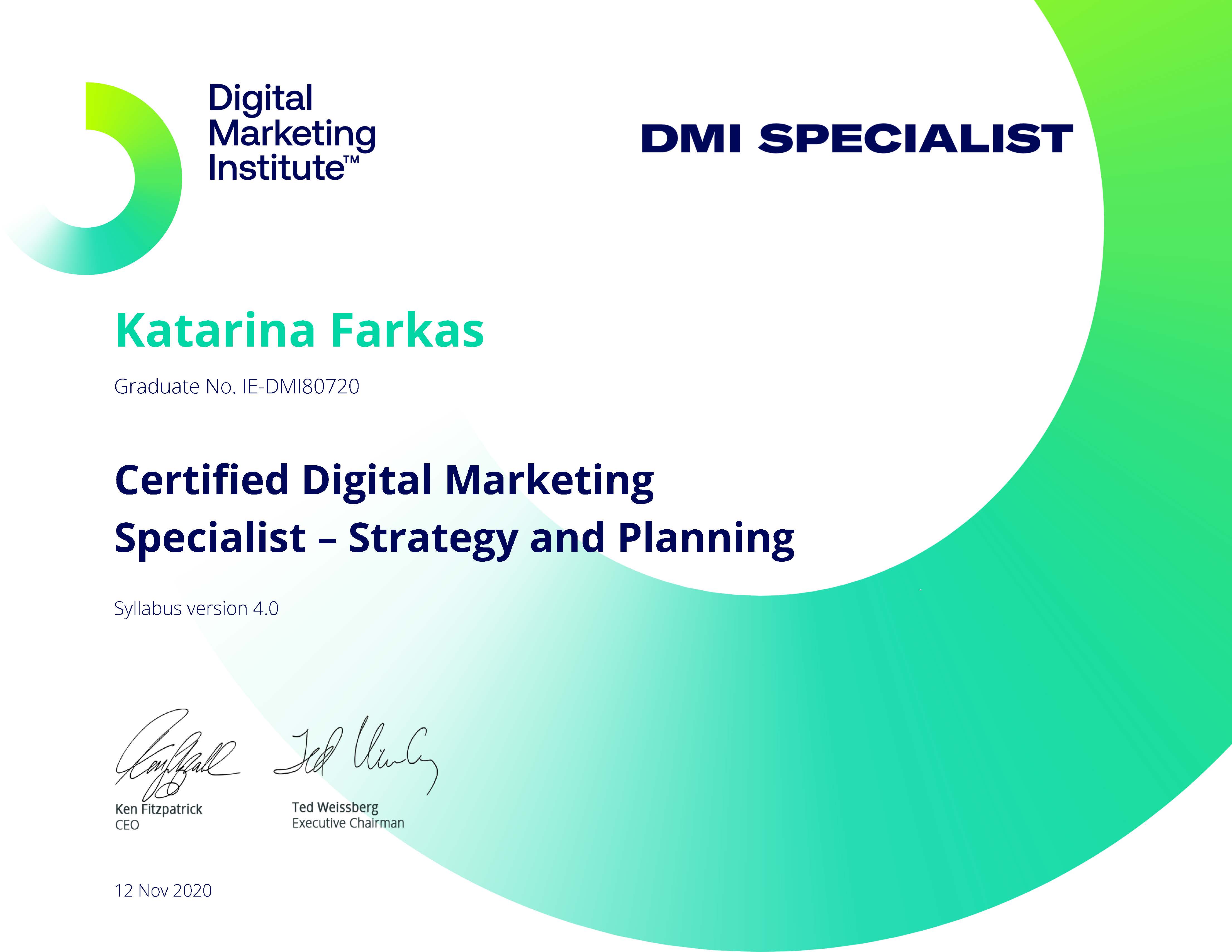 Digital Marketing Strategy and Planning certificate