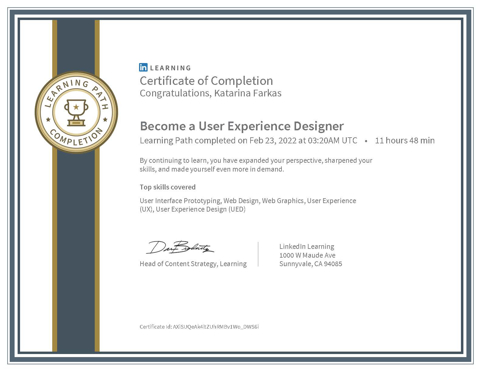 User Exeperience Designer certificate