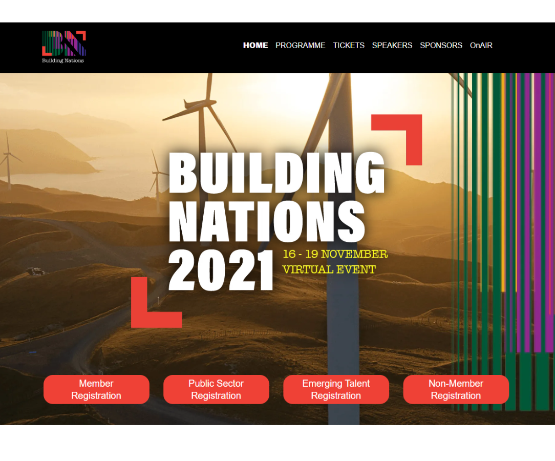 Registration website for Building Nations 2021 event