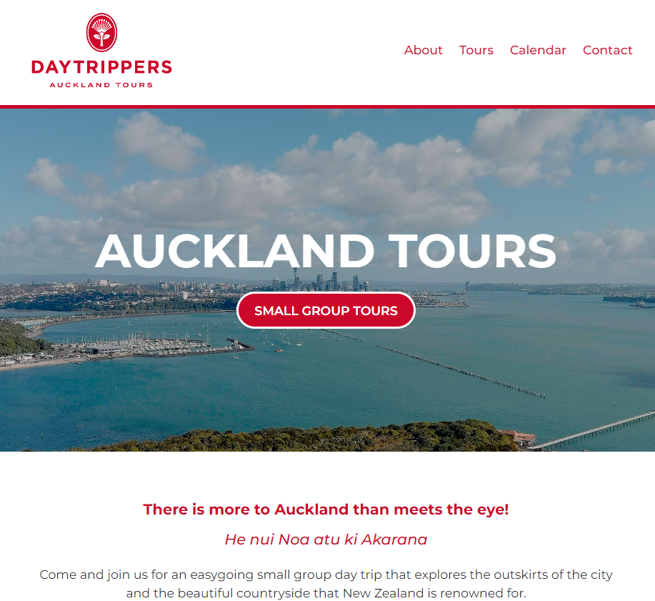 Screenshot of the website for Daytrippers Auckland Tours